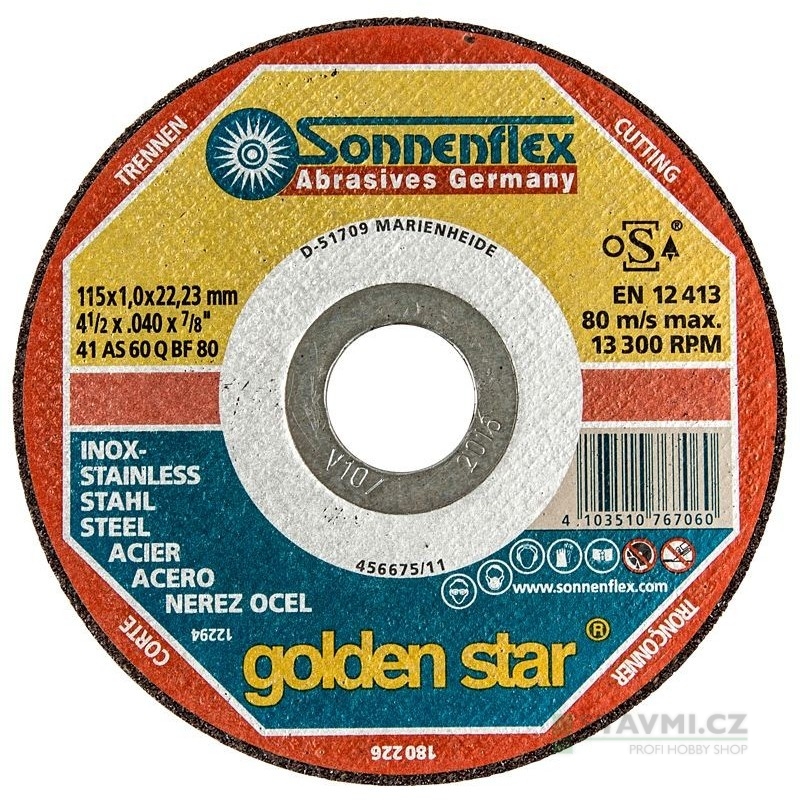 Sonnenflex řezný kotouč Goldenstar na nerez 180x6,0x22,23 AS30QB 00814