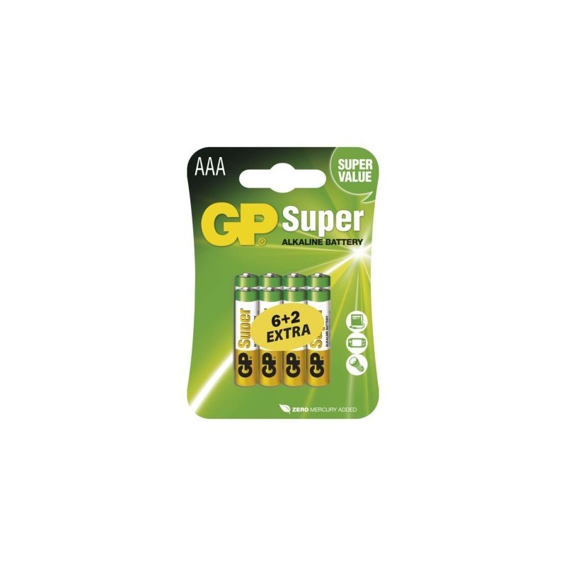 GP alkalická baterie SUPER AAA (LR03) 6+2BL