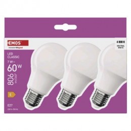 LED CLS A60 7W(60W) 806lm E27 NW 3PC