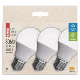 LED TRUE LIGHT A60 7,2W(60W) 806lm E27 NW 3PC