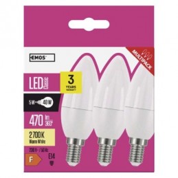 LED CLS CANDLE 5W(40W) 470lm E14 WW 3PC