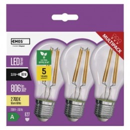 LED FLM A60 3,8W(60W) 806lm E27 WW A CLASS 3PC