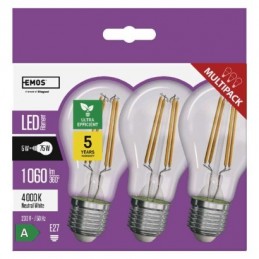 LED FLM A60 5W(75W) 1060lm E27 NW A CLASS 3PC