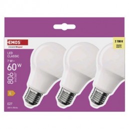 LED CLS A60 7W(60W) 806lm E27 WW 3PC