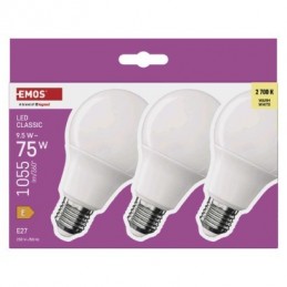 LED CLS A60 9,5W(75W) 1055lm E27 WW 3PC