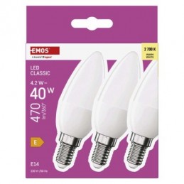 LED CLS CANDLE 4,2W(40W) 470lm E14 WW 3PC