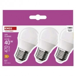 LED CLS MINI GLOBE 4,2W(40W) 470lm E27 NW 3PC