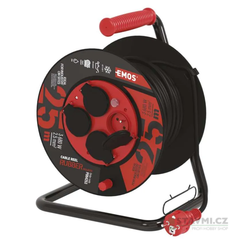 Venkovní prodlužovací kabel na bubnu 25 m / 4 zás. / černý / guma-neopren / 230V / 2,5 mm2 Venkovní prodlužovací kabel na bubnu 25 m / 4 zás. / černý / guma-neopren / 230V / 2,5 mm2