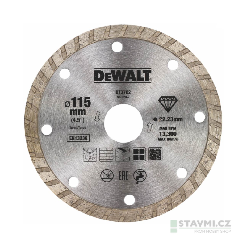 DeWALT DT3702 Diamantový kotouč Turbo pro suché řezání, 115 mm